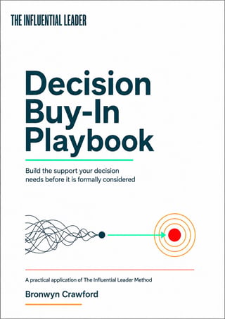 Decision Buy-In Playbook book cover showing title, subtitle about building support for decisions, and author Bronwyn Crawford
